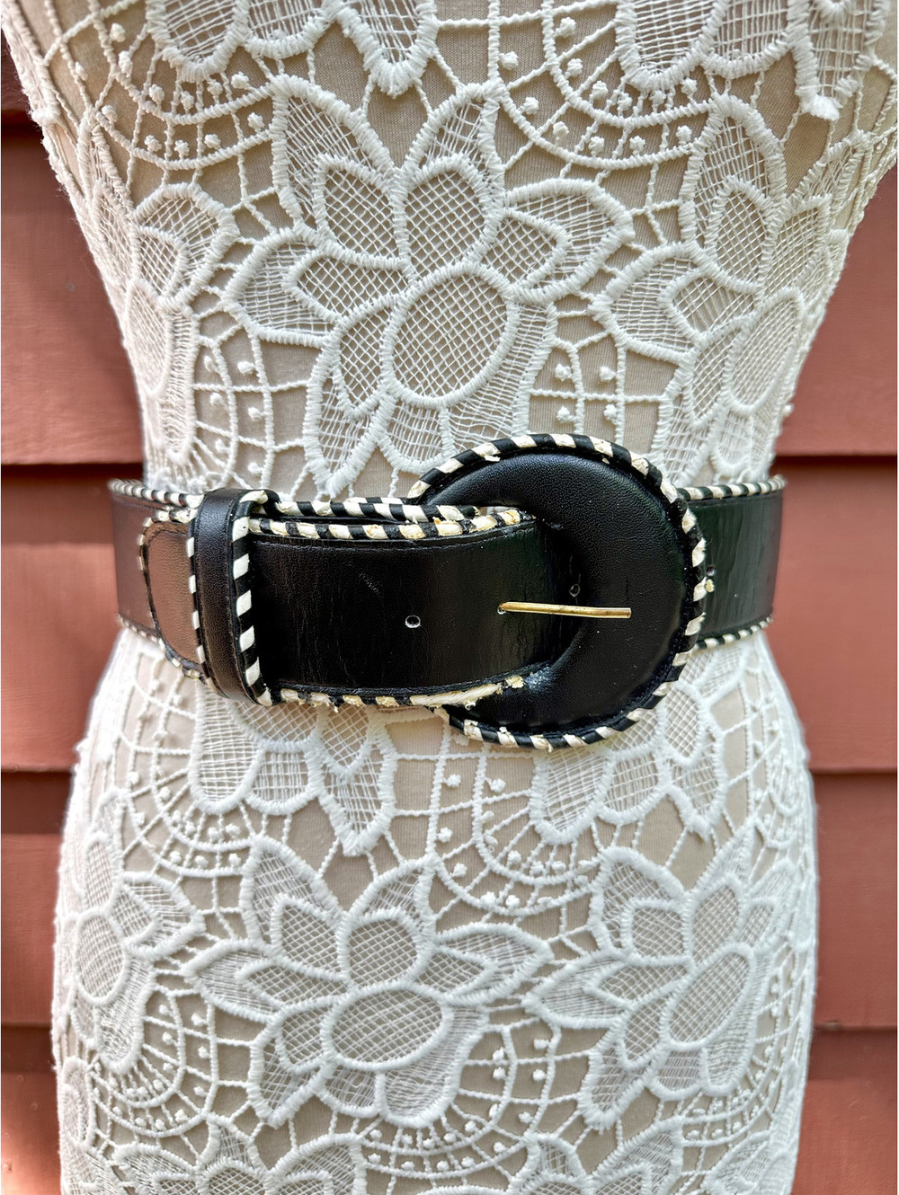 Carlisle Black Statement‎ Belt with White Braided Trim